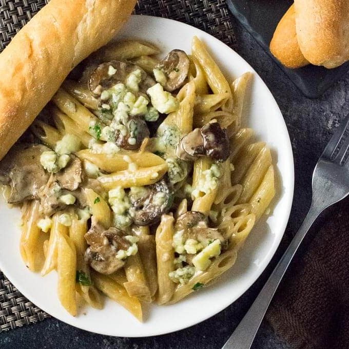 Picture of a plate of Blue Cheese and Mushroom Pasta